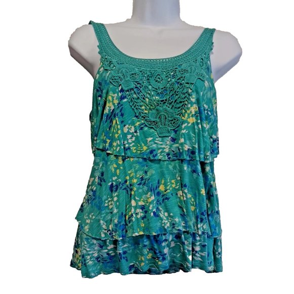 Candies Multi-Tiered Tank Top Womens Large Multicolor Lace Sleeveless 100% Rayon - Picture 1 of 7